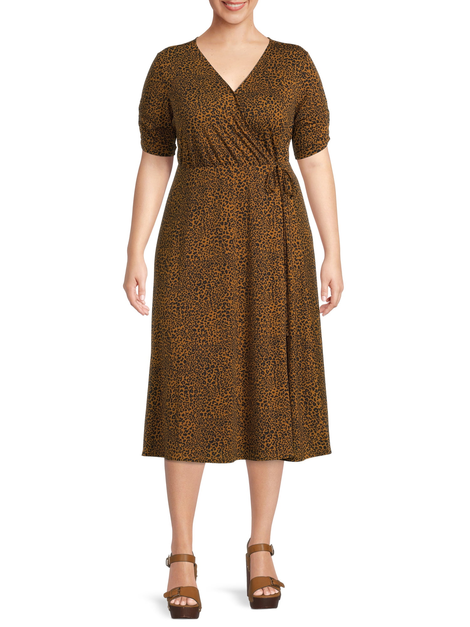 Terra \u0026 Sky Mid-Length V-Neck Wrap Dress (Women's Plus), 1 Count, 1 Pack -  Walmart.com